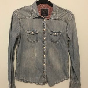 AE Distressed Denim Shirt with Pearl Coated Snaps